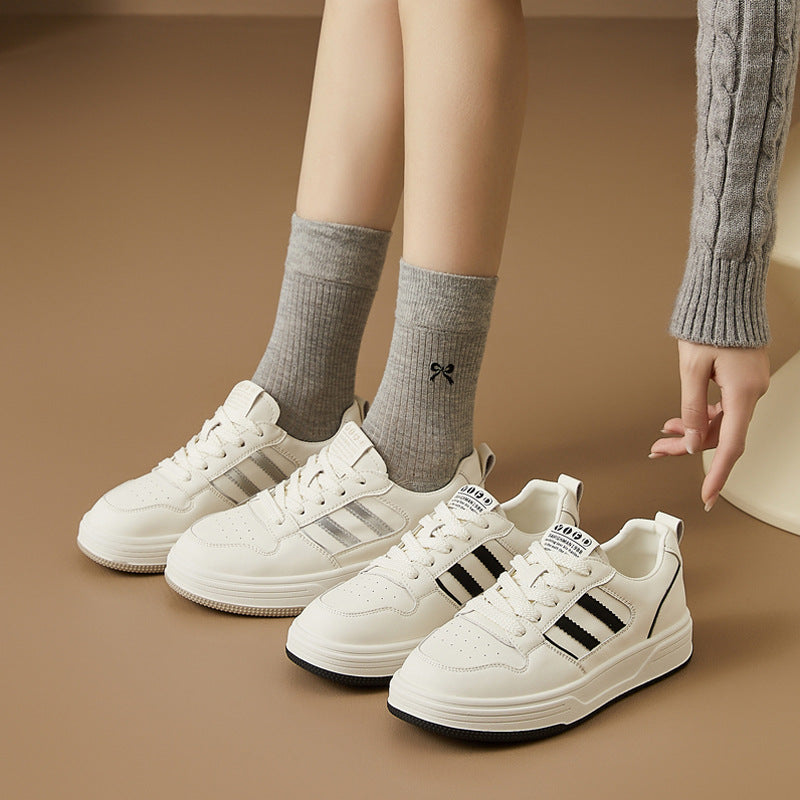 Women's White Autumn Fashion Platform Soft Bottom Sneakers