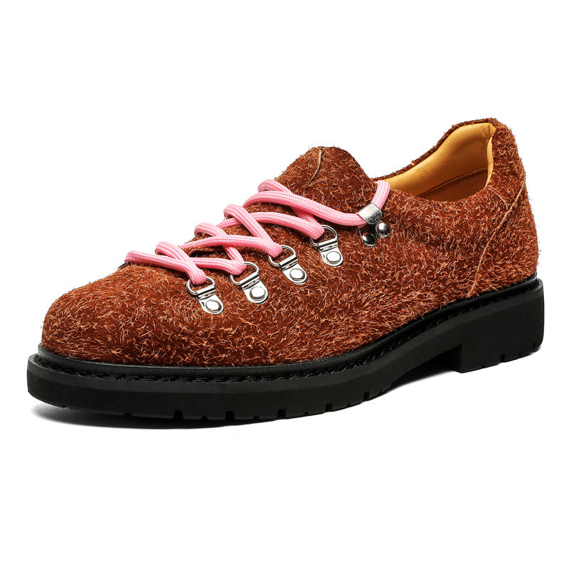 British Style Round Head Suede Derby Thick Casual Shoes