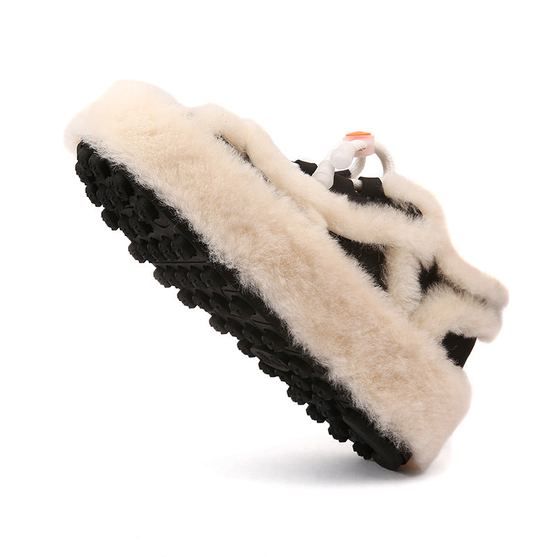 Women's Fleece-lined Lamb Fur Personality Stitching Snow Boots