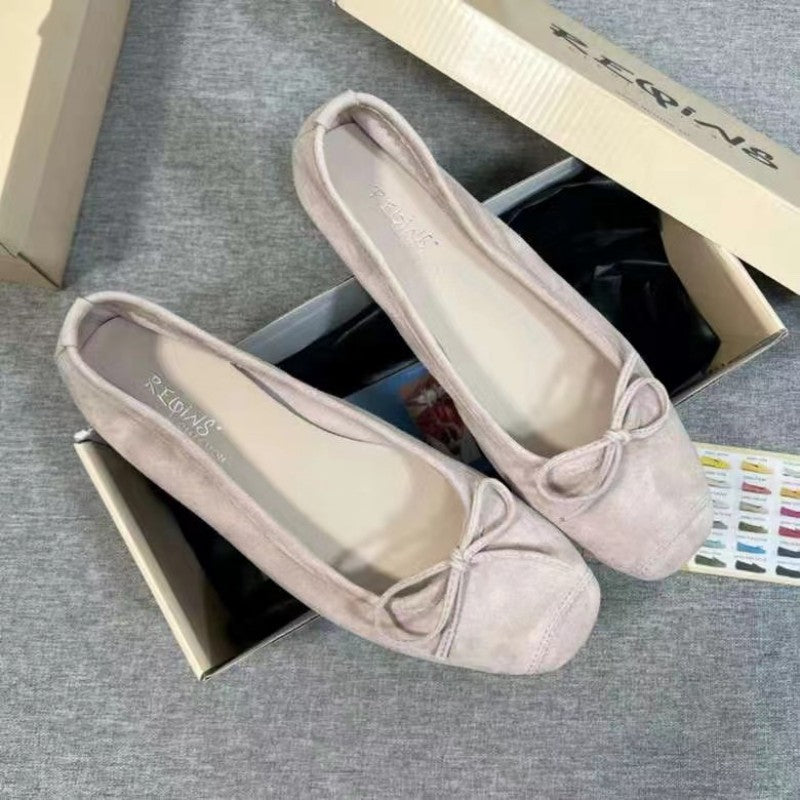 Women's Ballet Genuine French Style Retro Flat Bottom Square Head Casual Shoes