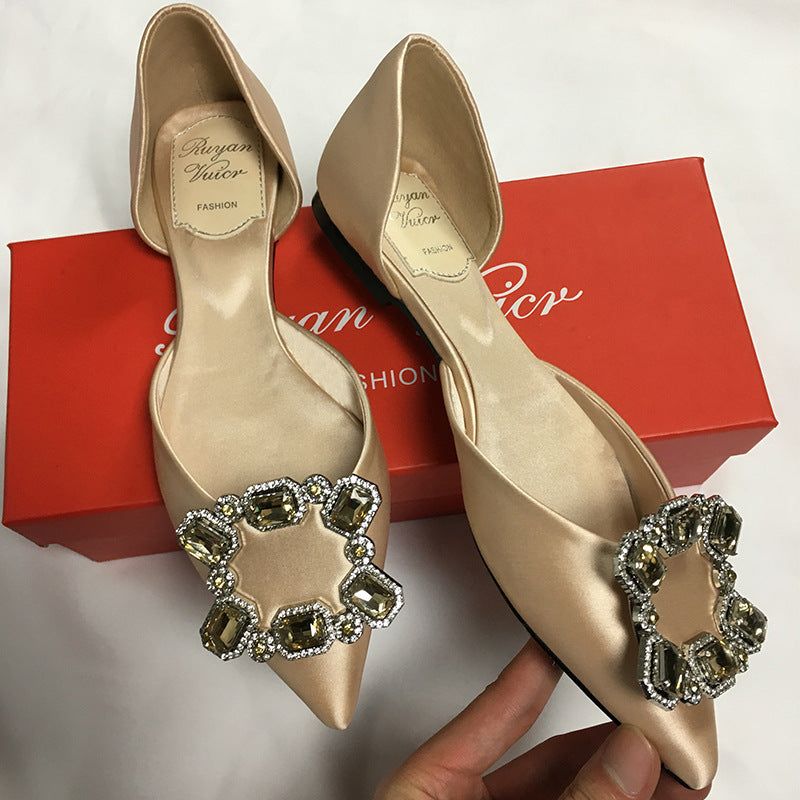 Women's Flat For Rhinestone Square Buckle Hollow Women's Shoes