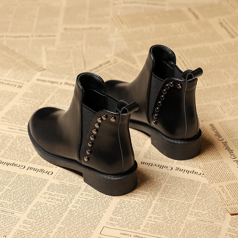 Women's Ankle Fleece-lined Thin Chelsea Flat Martin Boots