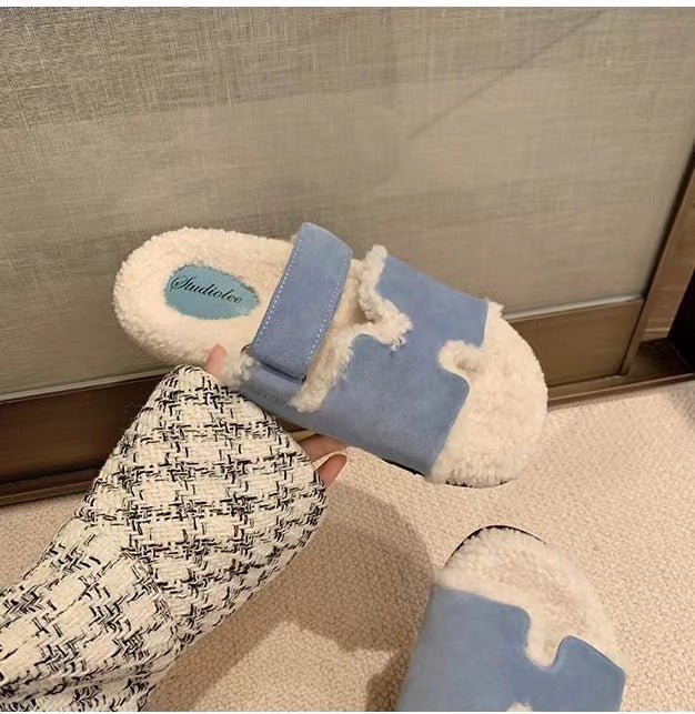 Women's With Velcro Fluffy Outer Wear Retro Slippers