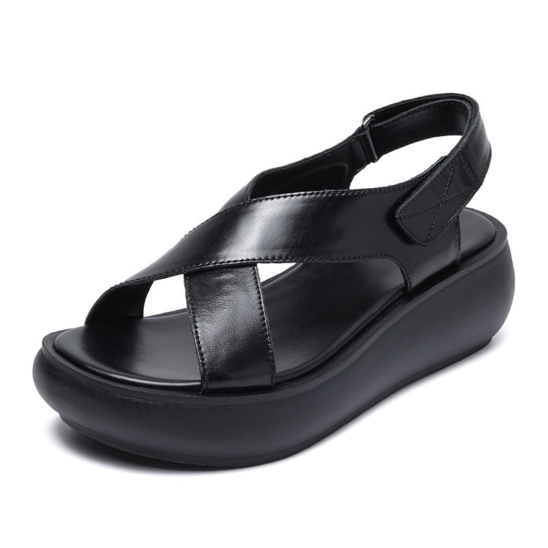 Bottom Platform First Layer Cowhide Mori Ethnic Sandals