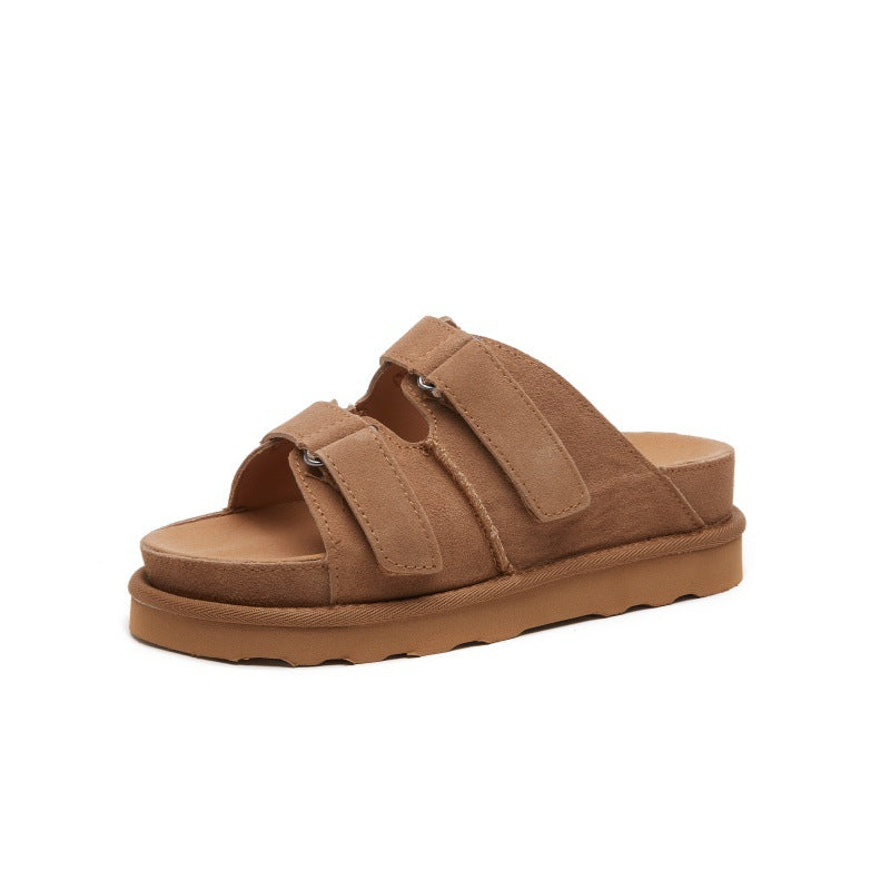 Toe Slip-on Muffin Platform Genuine Soft Slippers