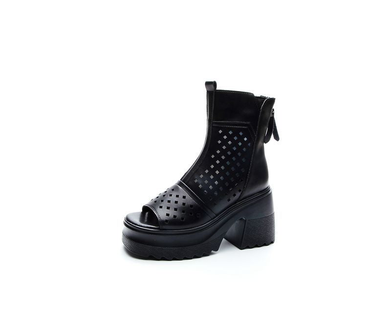 Women's Muffin Thick Bottom Hole Mesh High Sandals