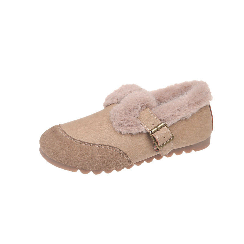 Women's Winter Vintage Fleece-lined Round Toe Flat Bottom Casual Shoes