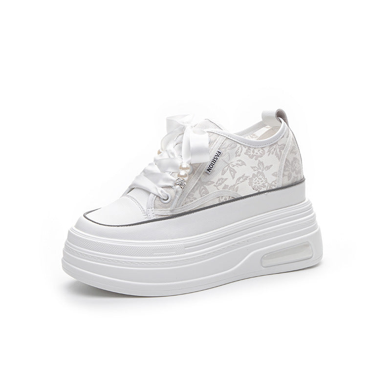 Women's Bottom Hidden White Mesh Breathable Sports Casual Shoes