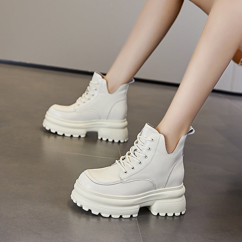 Women's Black Fashionable Ankle British Style Platform Boots