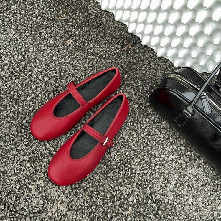 Round Toe Vintage One-word Buckle Mary Women's Shoes