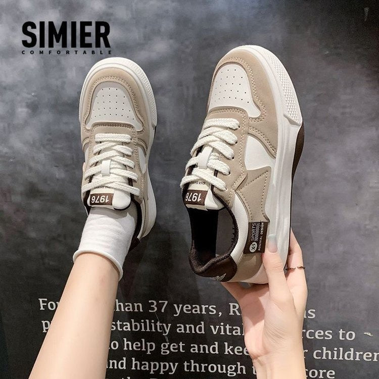 Women's Spring Thick-soled Female White Running Board Casual Shoes