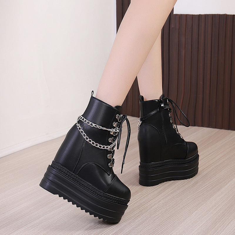 Invisible Elevated Martin Female British Style Chain Platform Boots
