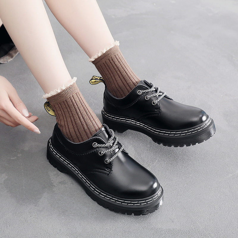 Thick Bottom Holes Martin Female Low-cut Genuine Leather Shoes