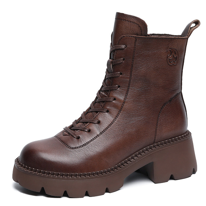 Women's First Layer Cowhide Retro Heightened Trendy Boots