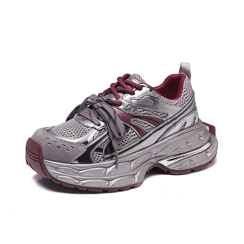 Women's Genuine Autumn Sports Dad Height Increasing Double Platform Sneakers