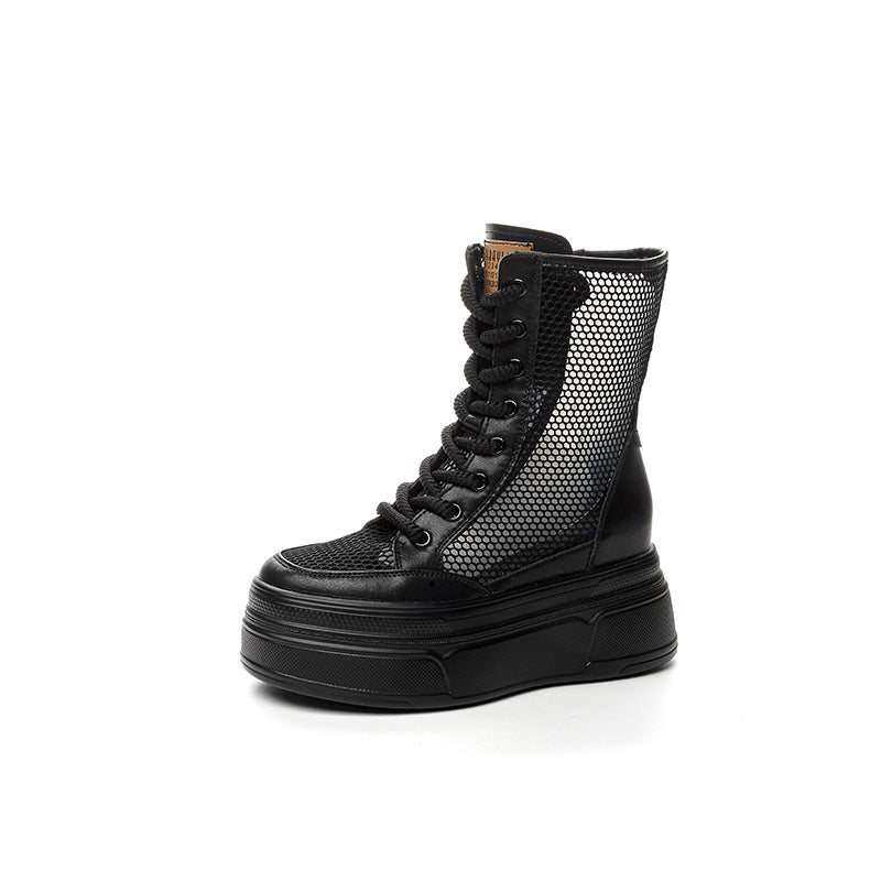 Women's Summer Genuine Mesh Breathable Martin Hollow Surface Boots