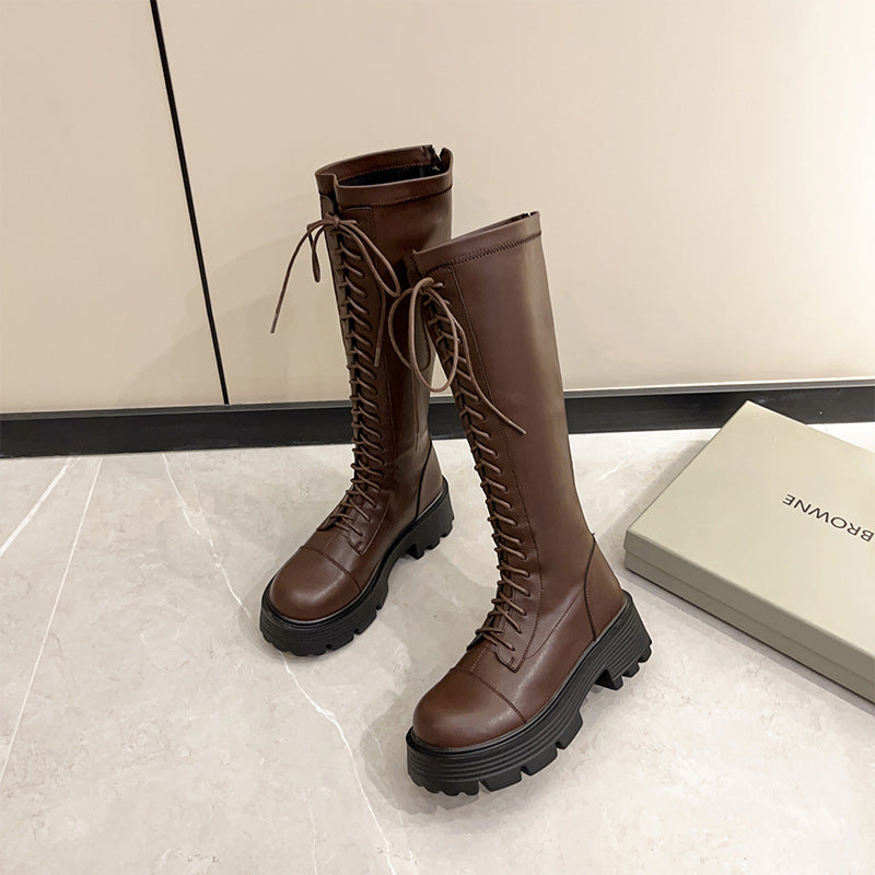 Power Genuine Strap Knight Thick Bottom Boots