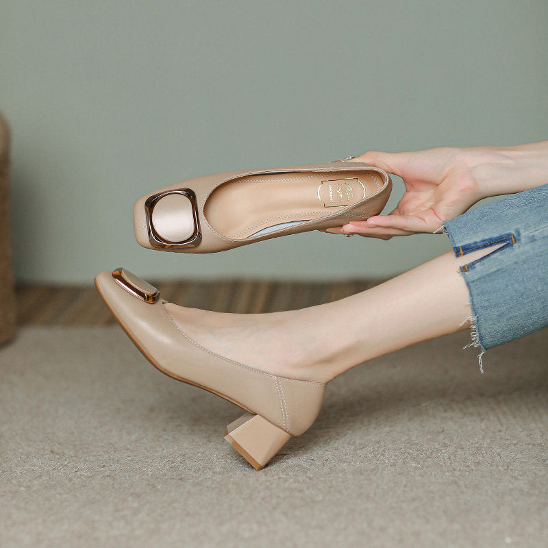 Women's Cowhide Version Flat Low-cut Authentic Pumps Soft Women's Fashion Shoes