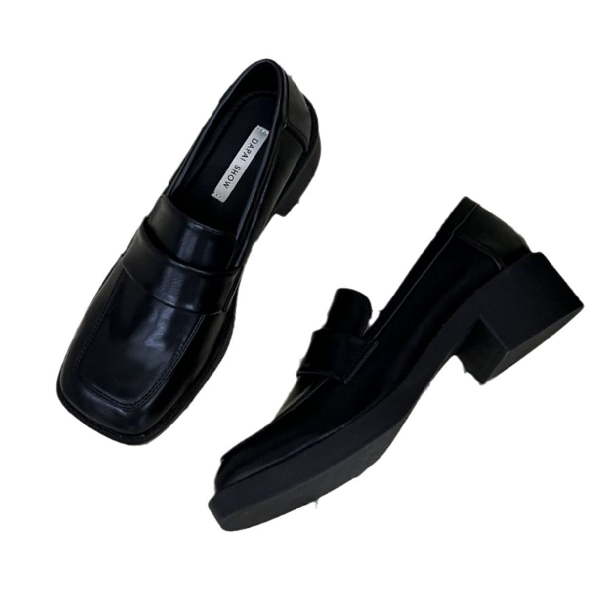 Women's Square Toe Slip-on Uniform Retro British Style Leather Shoes