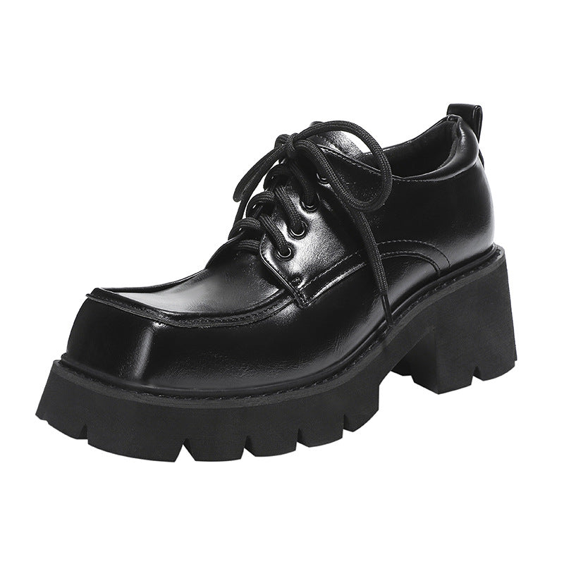 Women's Chunky Small Fashionable Square Toe Platform Plus Leather Shoes