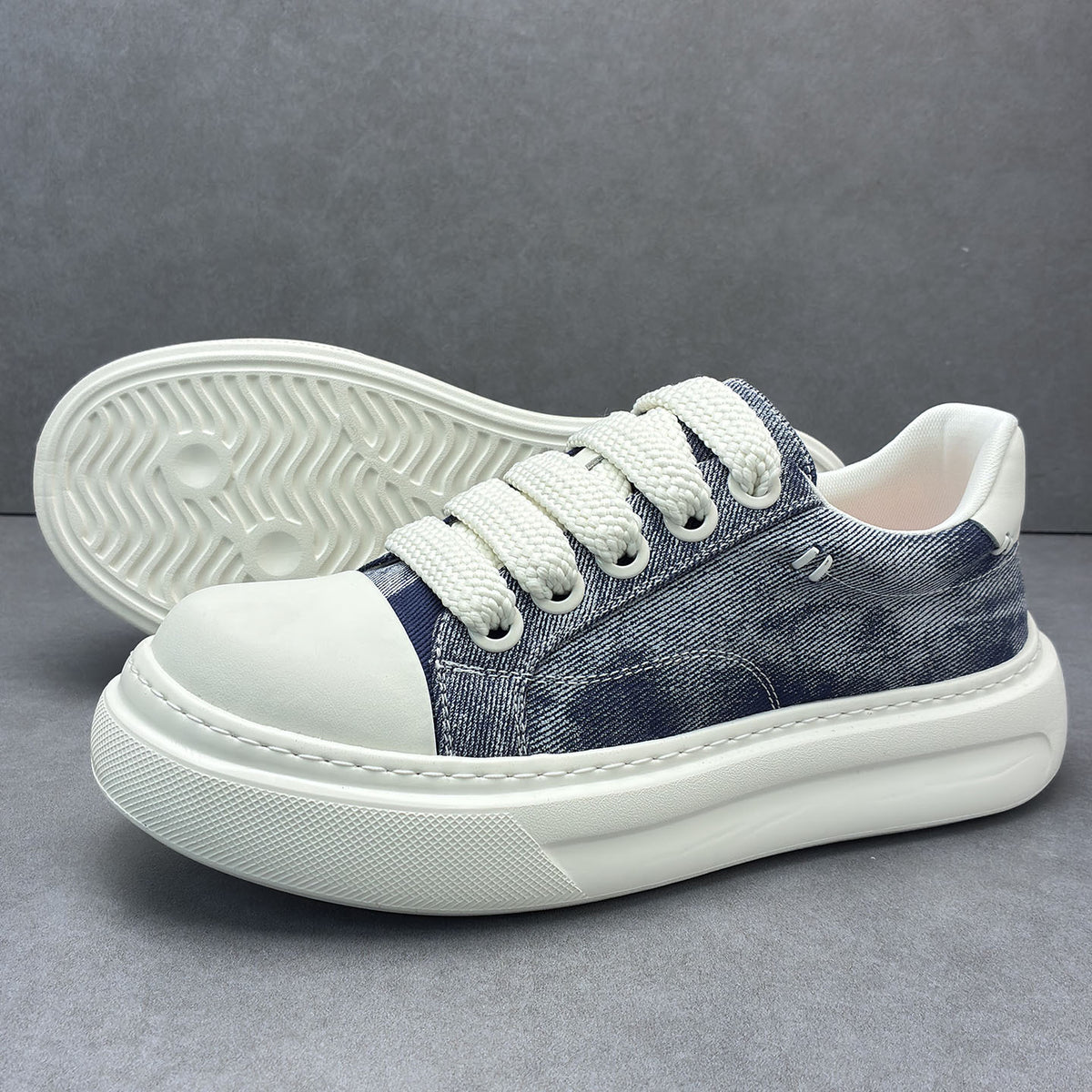 Men's Cloth Lightweight Platform Cowhide Green Fashion Men's Board Shoes