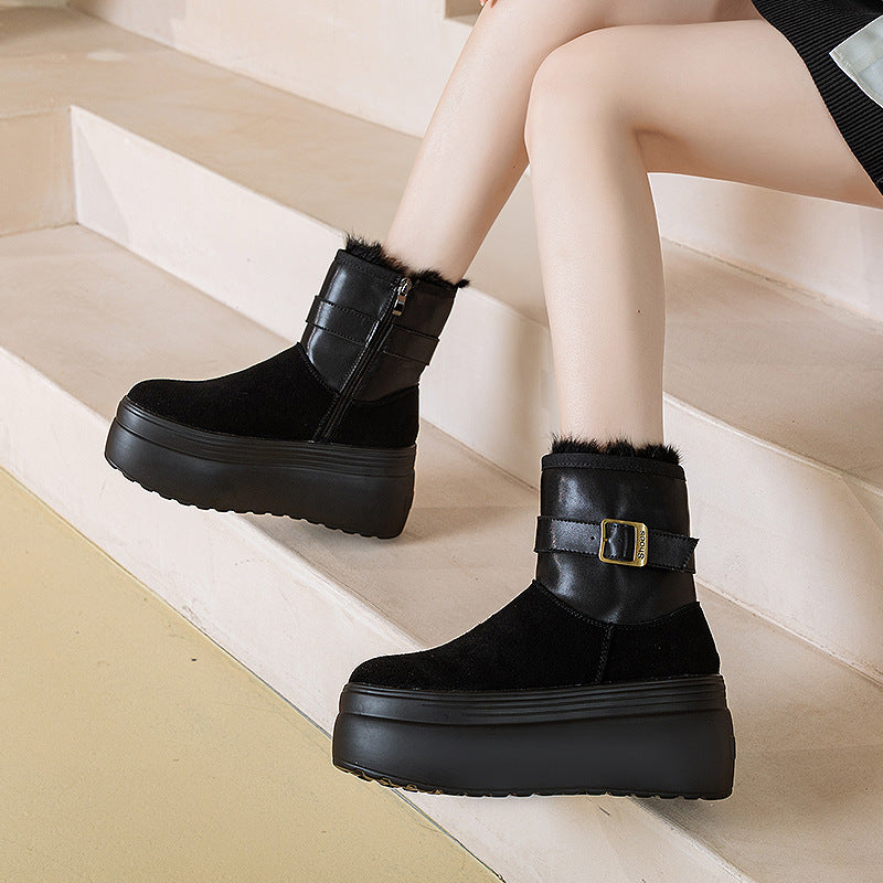 Women's Round Toe Winter Fashion Side Zip Snow Boots