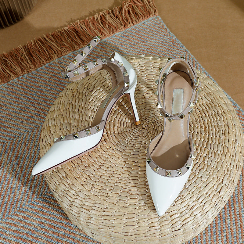 Women's Summer Patent Stilettos Low-cut Hollow Versatile Sandals