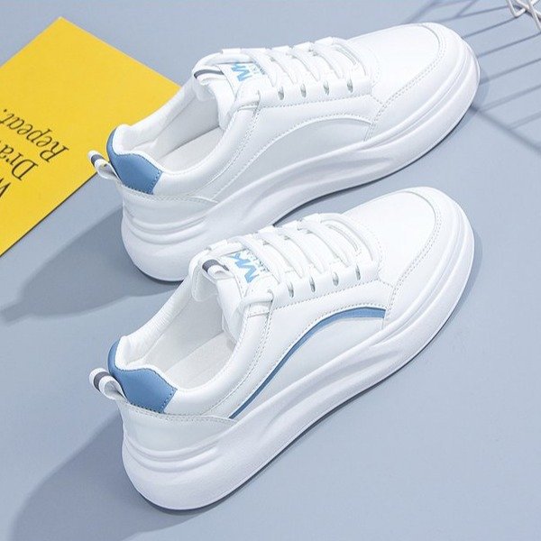 Women's White Korean Round Toe Lace Up Casual Shoes