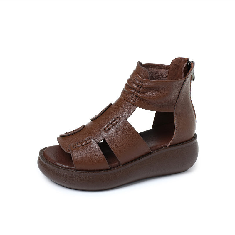 Women's Back Zipper Summer First Layer Cowhide Soft Bottom Sandals