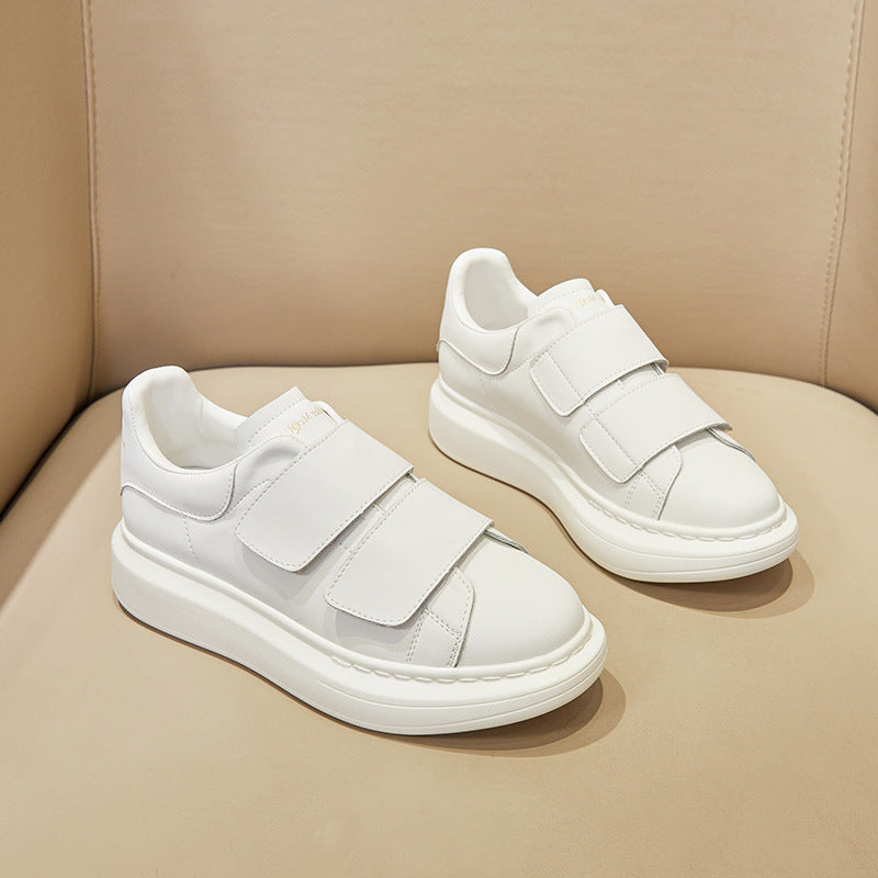 Thick Bottom Velcro White Autumn Microphone Casual Shoes