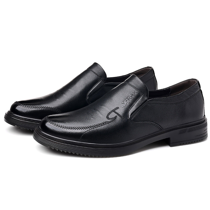 Men's Top Layer Cowhide Round Toe Slip-on Business Leather Shoes