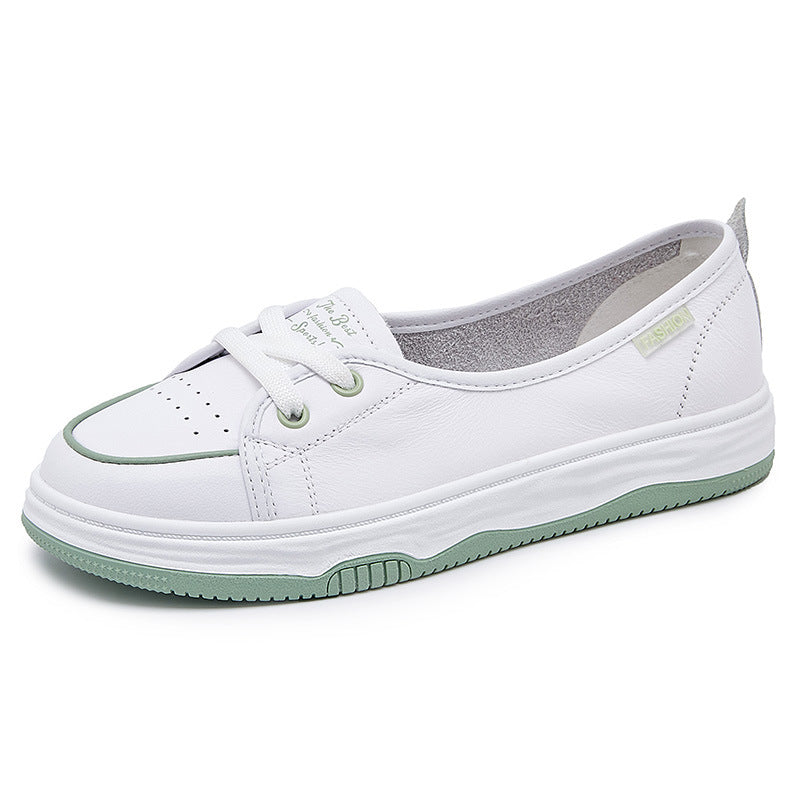 Women's Summer First Layer Cowhide White Flat Leisure Versatile Women's Casual Shoes