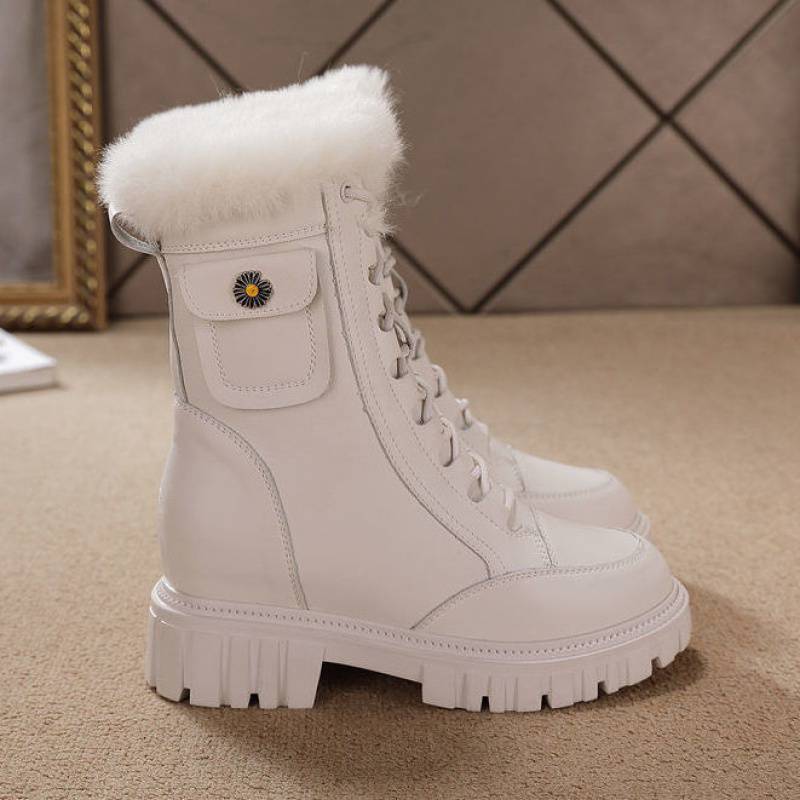 Women's Slip Outdoor Winter Hidden Platform Fleece-lined Snow Boots
