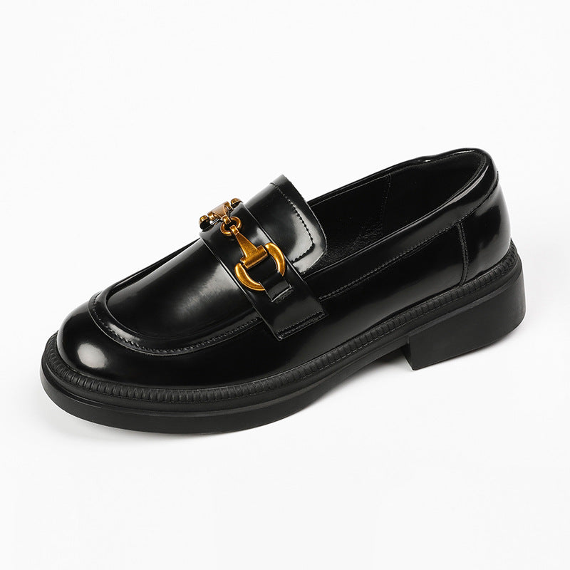 Women's Mom British Retro Golden Horse Buckle Loafers