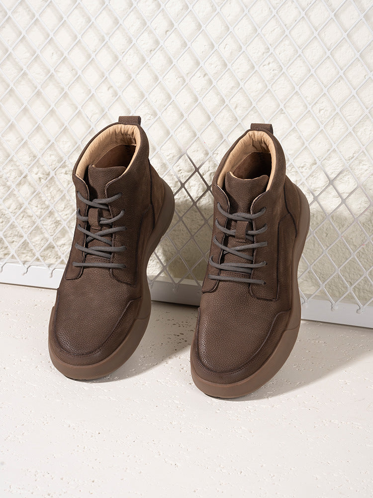 Men's With Fleece Lining Warm Martin First Layer Cowhide Boots