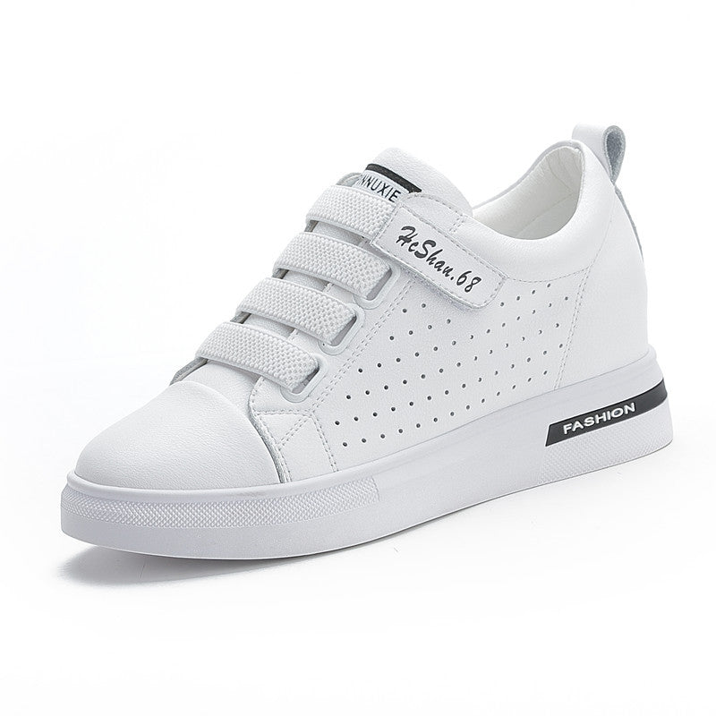Women's White Inner Height Increasing Velcro Travel Sneakers