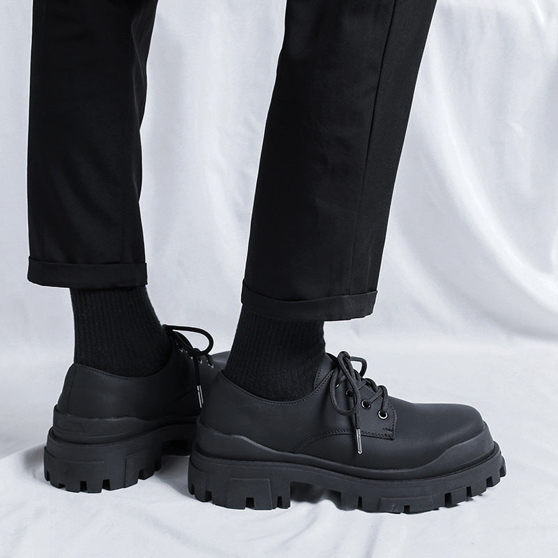 Men's Platform Black Increased Derby Matte Casual Shoes