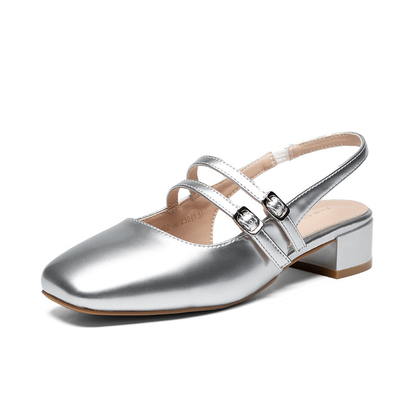 Women's French Retro Square Hollow Chunky For Sandals