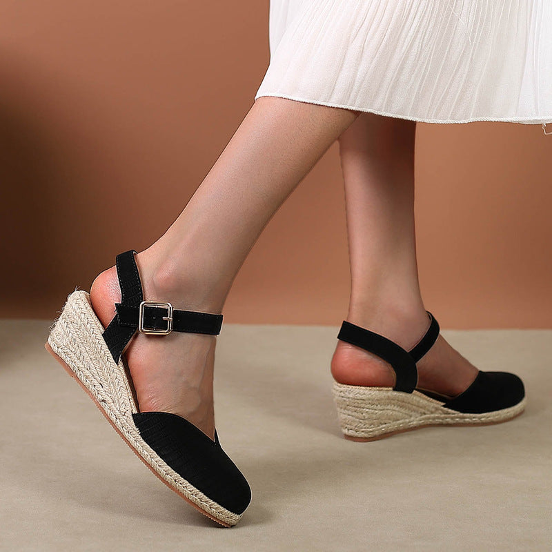 Women's Wedge Platform High Toe Box Pumps Back Empty Slippers