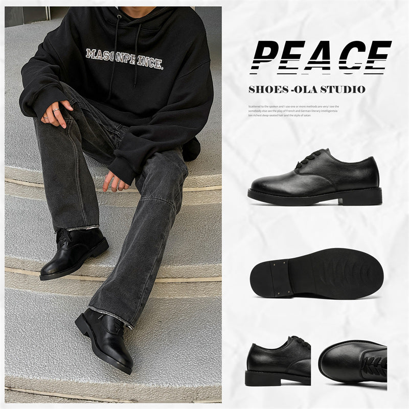 Men's Wear Business Round Head Height Increasing Soft Leather Shoes