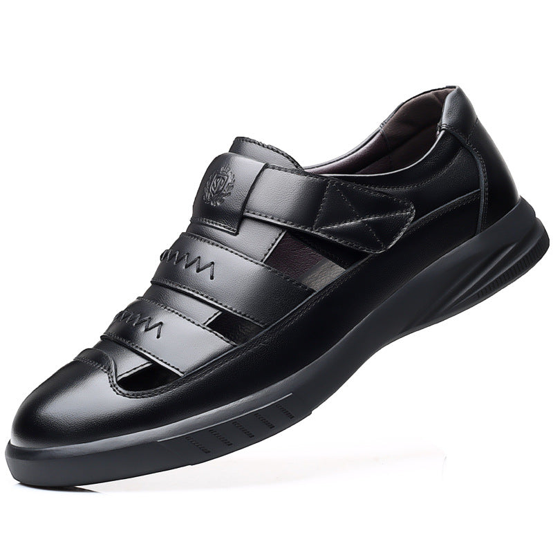 Men's Korean Trendy Hole Summer Black Velcro Sandals