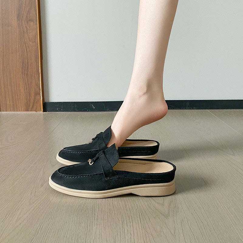 Women's Fleece-lined Sheepskin Version Tassel Lock Flat Slip-on Lofter Soft Loafers