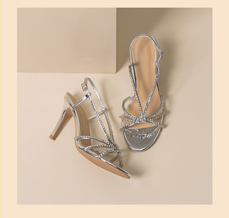 Women's Round Toe Rhinestone Stiletto Commuter Bottom Heels