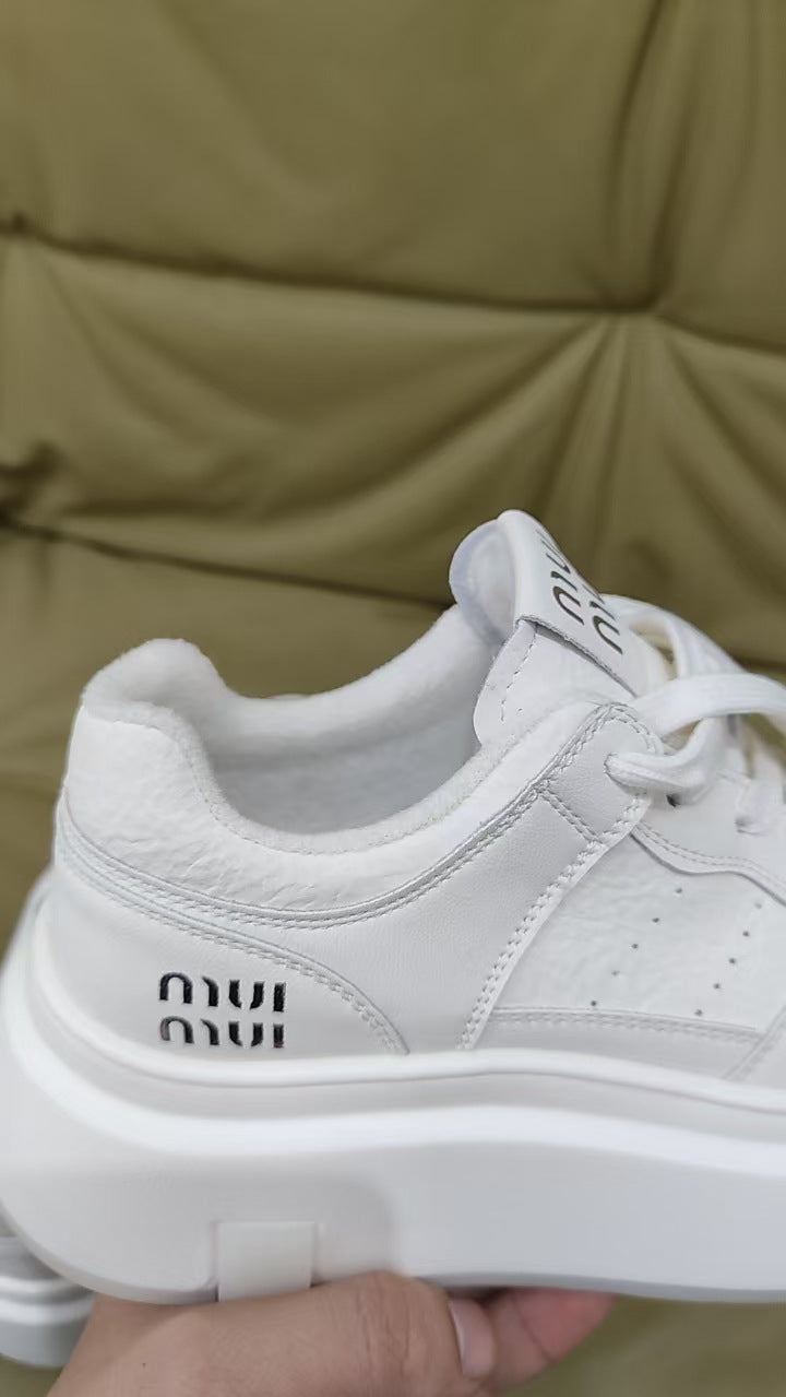 Women's Autumn White Red Muffin Bottom Sports Skate Thick Casual Shoes