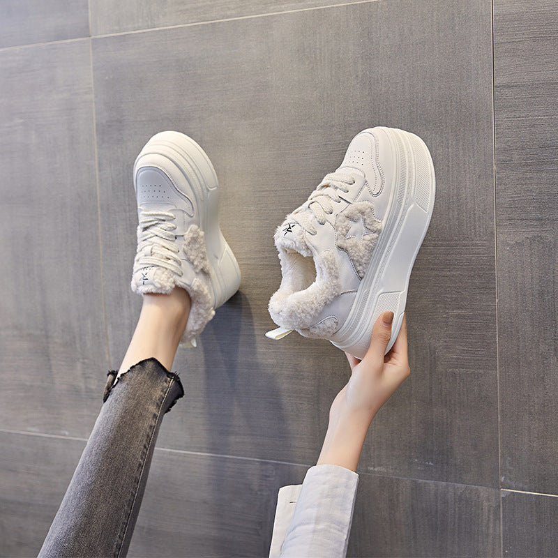 Women's Fashionable Fleece-lined Fluffy Platform Inner Height Women's Shoes