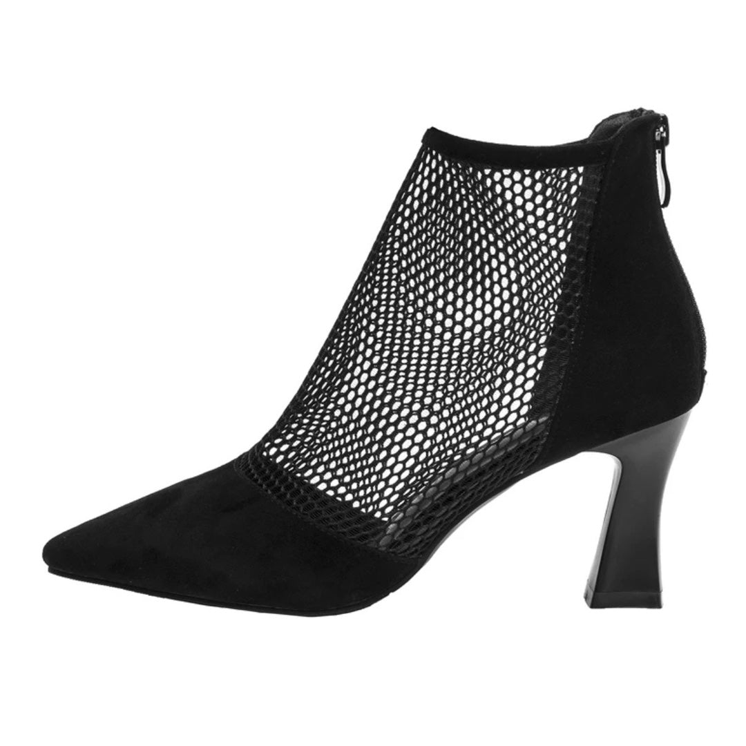 Women's Genuine Mesh Hollowed Roman Chunky Ankle Heels