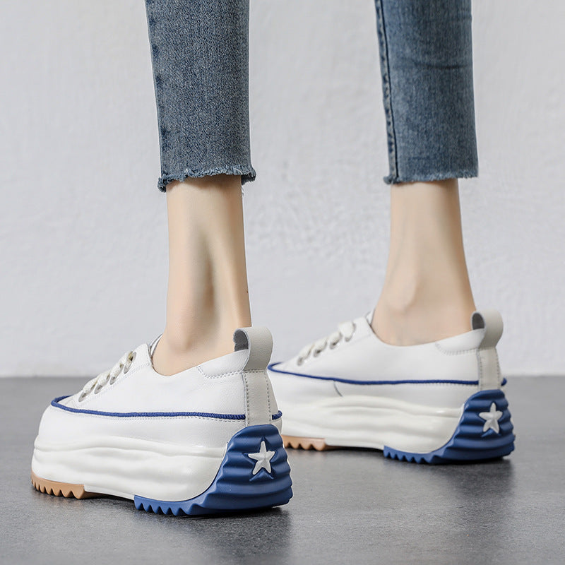 Women's Breathable White Spring Versatile Height Increasing Casual Shoes