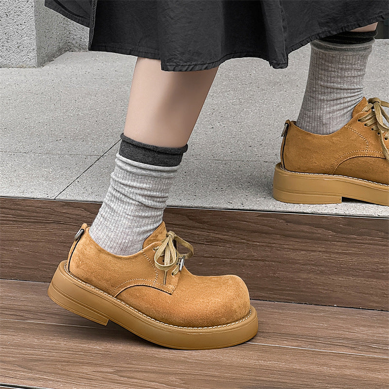 Women's & Men's Derby Fleece-lined Thick Bottom Low Top Leather Shoes