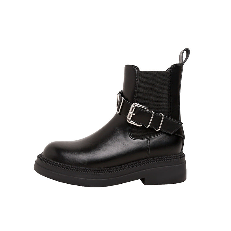 Women's British Style Ankle Platform Chelsea Belt Boots