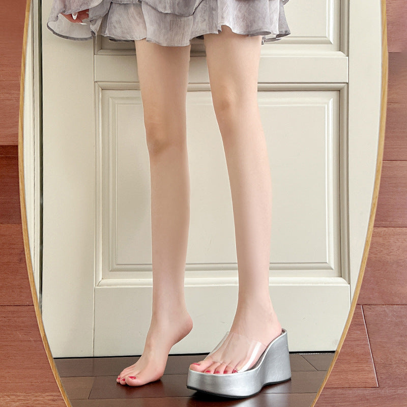 Women's Su Wedge Transparent Height Increasing Small Slippers